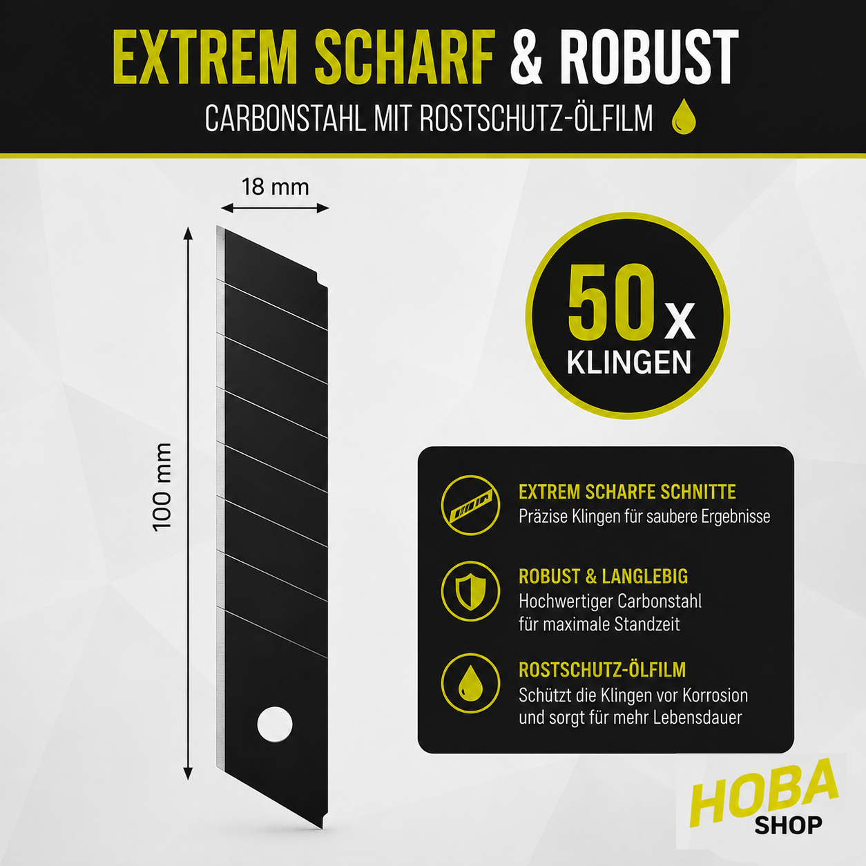hoba® Cuttermesser Klingen 18mm - Abbrechklinge / Messerklinge | 50 Stück