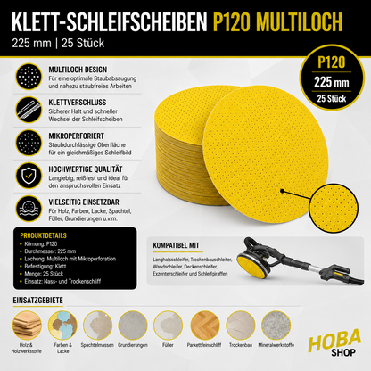 hoba® Klett-Schleifscheiben P120 Multiloch  | 225mm | 25 Stück